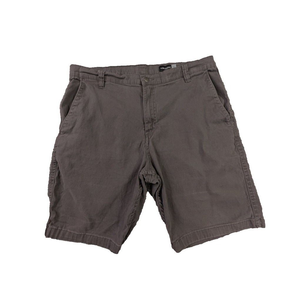 Volcom Chino Shorts Mens 36 Charcoal Gray Stretch Casual Beach Skate Flat Front‎